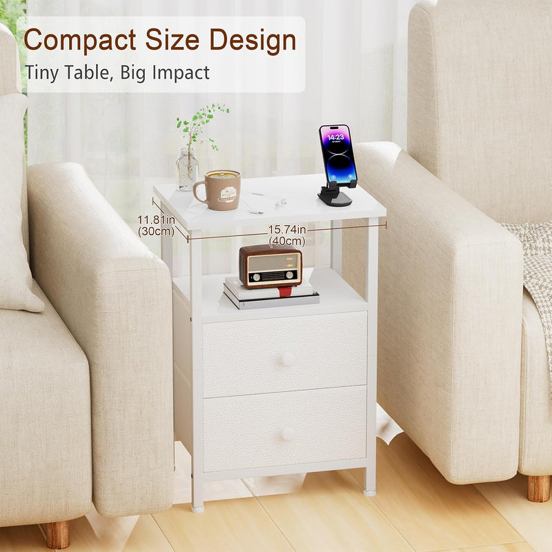 Bedside Table Side Tables with 2 Fabric Drawers (Set of 2)