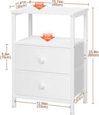 Bedside Table Side Tables with 2 Fabric Drawers (Set of 2)