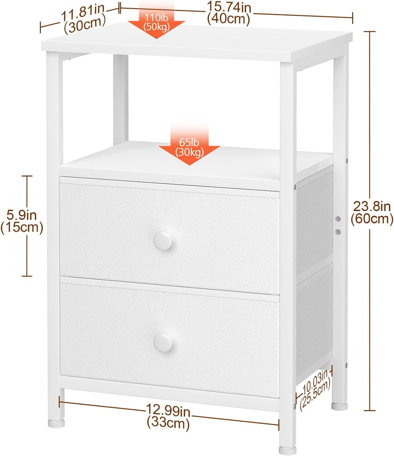 Bedside Table Side Tables with 2 Fabric Drawers (Set of 2)