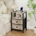 Bedside Table Side Tables with 2 Fabric Drawers (Set of 2)