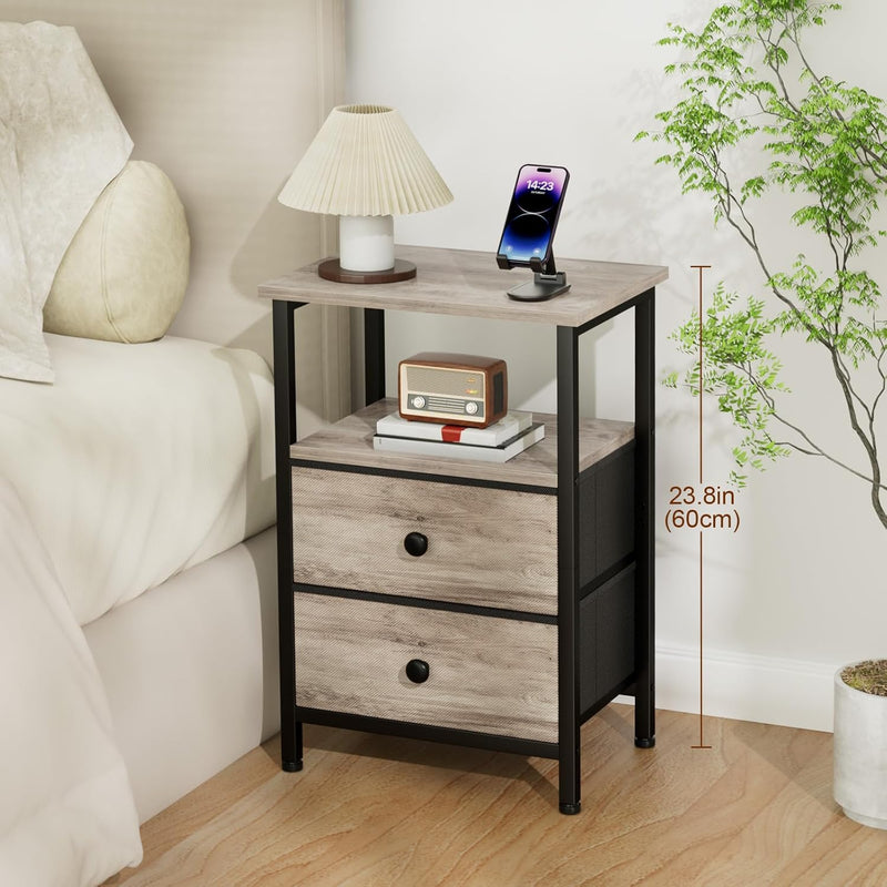 Bedside Table Side Tables with 2 Fabric Drawers (Set of 2)