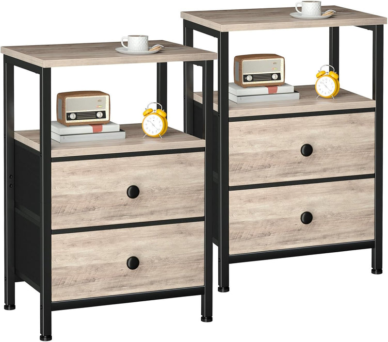 Bedside Table Side Tables with 2 Fabric Drawers (Set of 2)