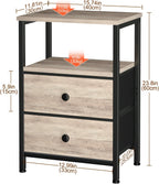 Bedside Table Side Tables with 2 Fabric Drawers (Set of 2)