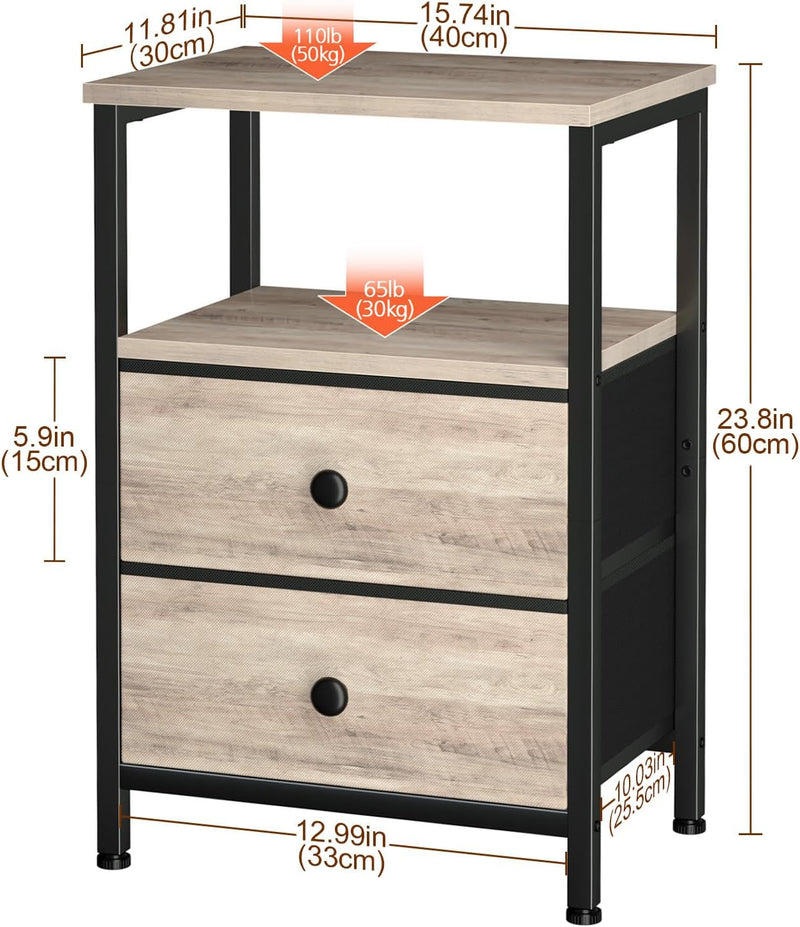 Bedside Table Side Tables with 2 Fabric Drawers (Set of 2)