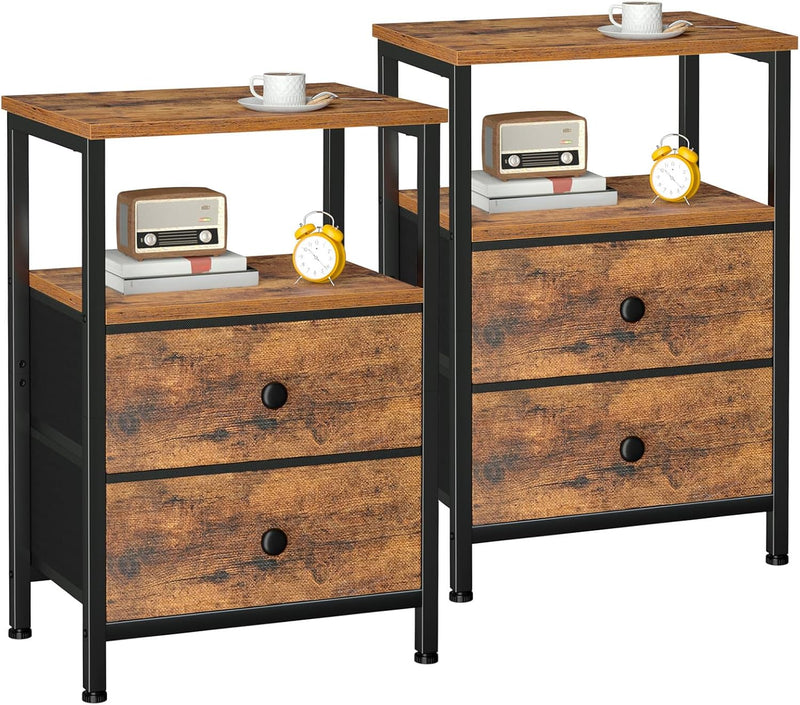 Bedside Table Side Tables with 2 Fabric Drawers (Set of 2)
