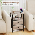 Bedside Table Side Tables with 2 Fabric Drawers (Set of 2)