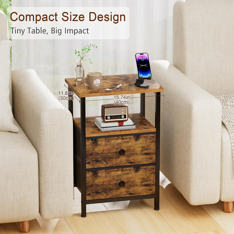 Bedside Table Side Tables with 2 Fabric Drawers (Set of 2)