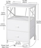 Bedside Table Side with Charging Station and LED (Set of 2)