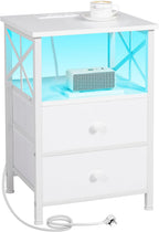 Bedside Table Side with Charging Station and LED (Set of 2)