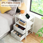 Bedside Table Side with Charging Station and LED (Set of 2)
