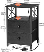 Bedside Table Side with Charging Station and LED (Set of 2)