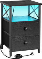 Bedside Table Side with Charging Station and LED (Set of 2)
