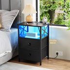 Bedside Table Side with Charging Station and LED (Set of 2)