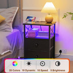 Bedside Table Side with Charging Station and LED (Set of 2)
