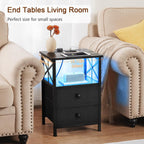Bedside Table Side with Charging Station and LED (Set of 2)