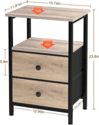 Bedside Table Side with Fabric Drawers Bedroom Cabinet (Set of 2)