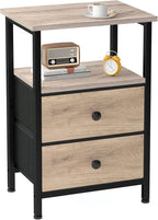 Bedside Table Side with Fabric Drawers Bedroom Cabinet (Set of 2)