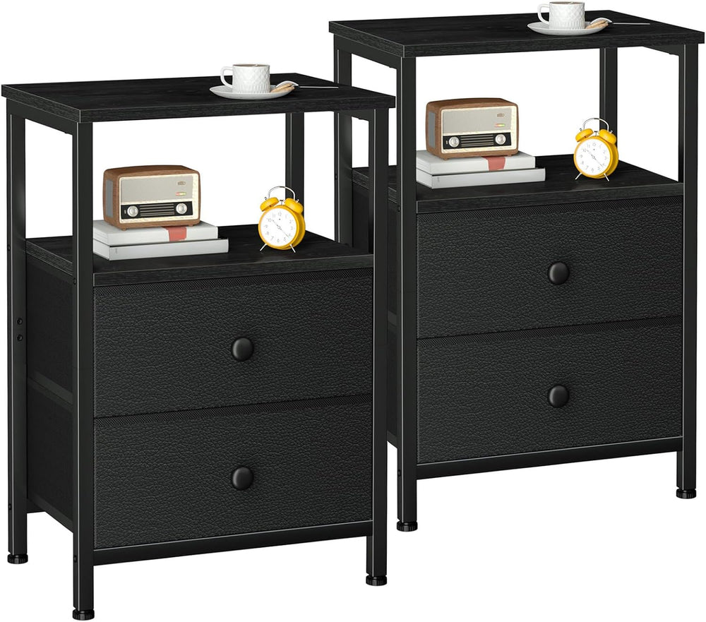 Bedside Table Side with Fabric Drawers Bedroom Cabinet (Set of 2)