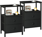 Bedside Table Side with Fabric Drawers Bedroom Cabinet (Set of 2)