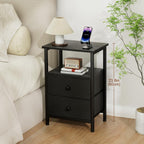 Bedside Table Side with Fabric Drawers Bedroom Cabinet (Set of 2)
