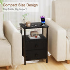 Bedside Table Side with Fabric Drawers Bedroom Cabinet (Set of 2)