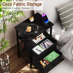 Bedside Table Side with Fabric Drawers Bedroom Cabinet (Set of 2)