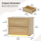 Bedside Table with 2 Drawers and LED Lights