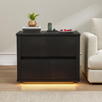 Bedside Table with 2 Drawers and LED Lights