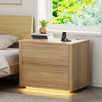 Bedside Table with 2 Drawers and LED Lights