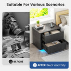Bedside Table with 2 Drawers and LED Lights