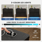 Bedside Table with 2 Drawers and LED Lights