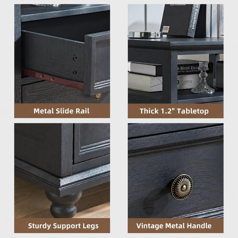 Bedside Table with 2 Drawers and Open Storage