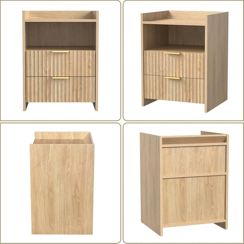 Bedside Table with 2 Drawers and Open Shelf