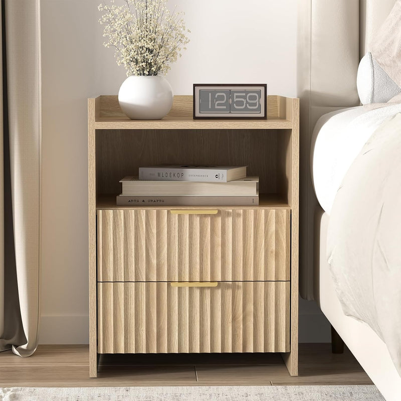 Bedside Table with 2 Drawers and Open Shelf