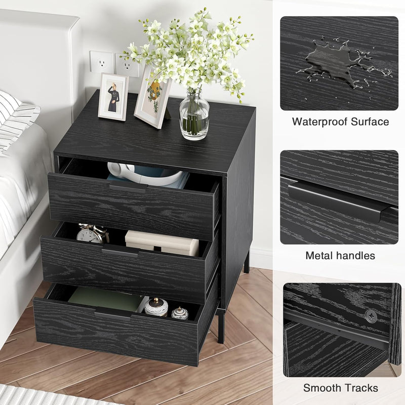 Bedside Table with 2 Drawers and Open Shelf