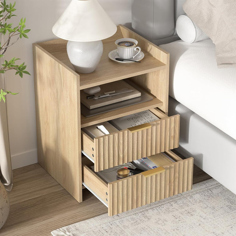 Bedside Table with 2 Drawers and Open Shelf