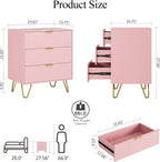 Bedside Table with 3 Drawers Chest of Bedroom