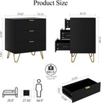 Bedside Table with 3 Drawers Chest of Bedroom