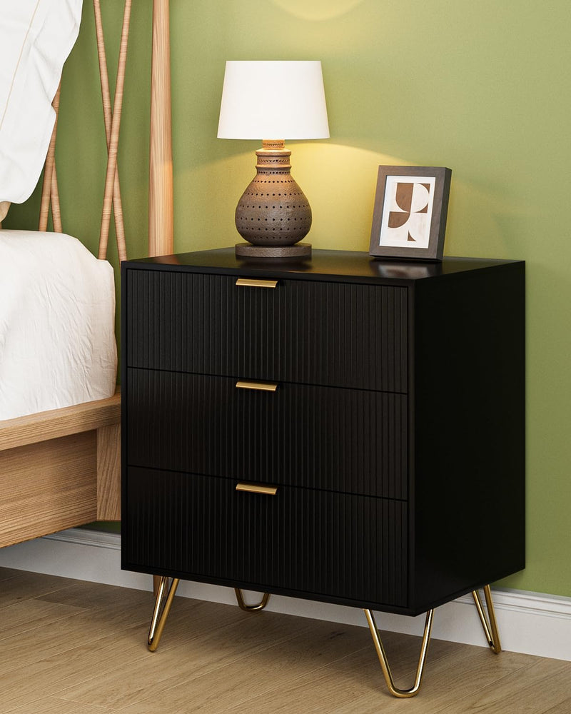 Bedside Table with 3 Drawers Chest of Bedroom