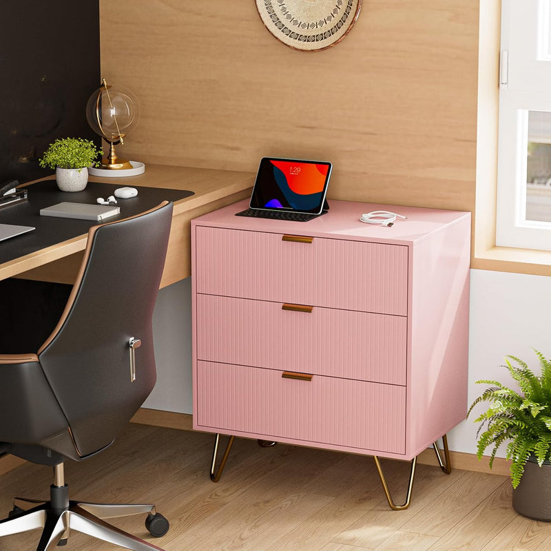 Bedside Table with 3 Drawers Chest of Bedroom