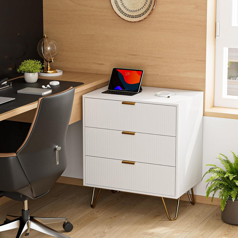 Bedside Table with 3 Drawers Chest of Bedroom