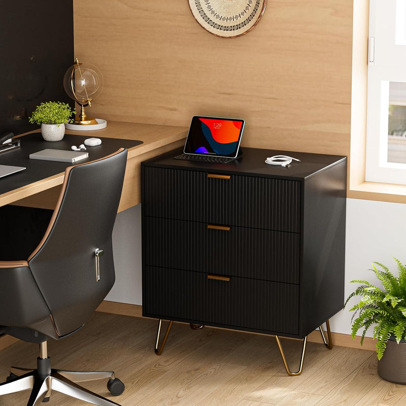 Bedside Table with 3 Drawers Chest of Bedroom