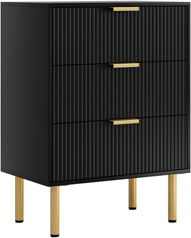 Bedside Table with 3 Drawers Modern Cabniet Metal