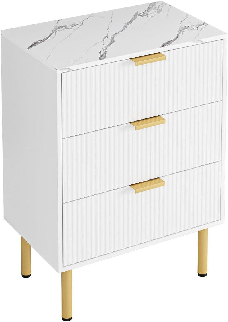 Bedside Table with 3 Drawers Modern Cabniet Metal