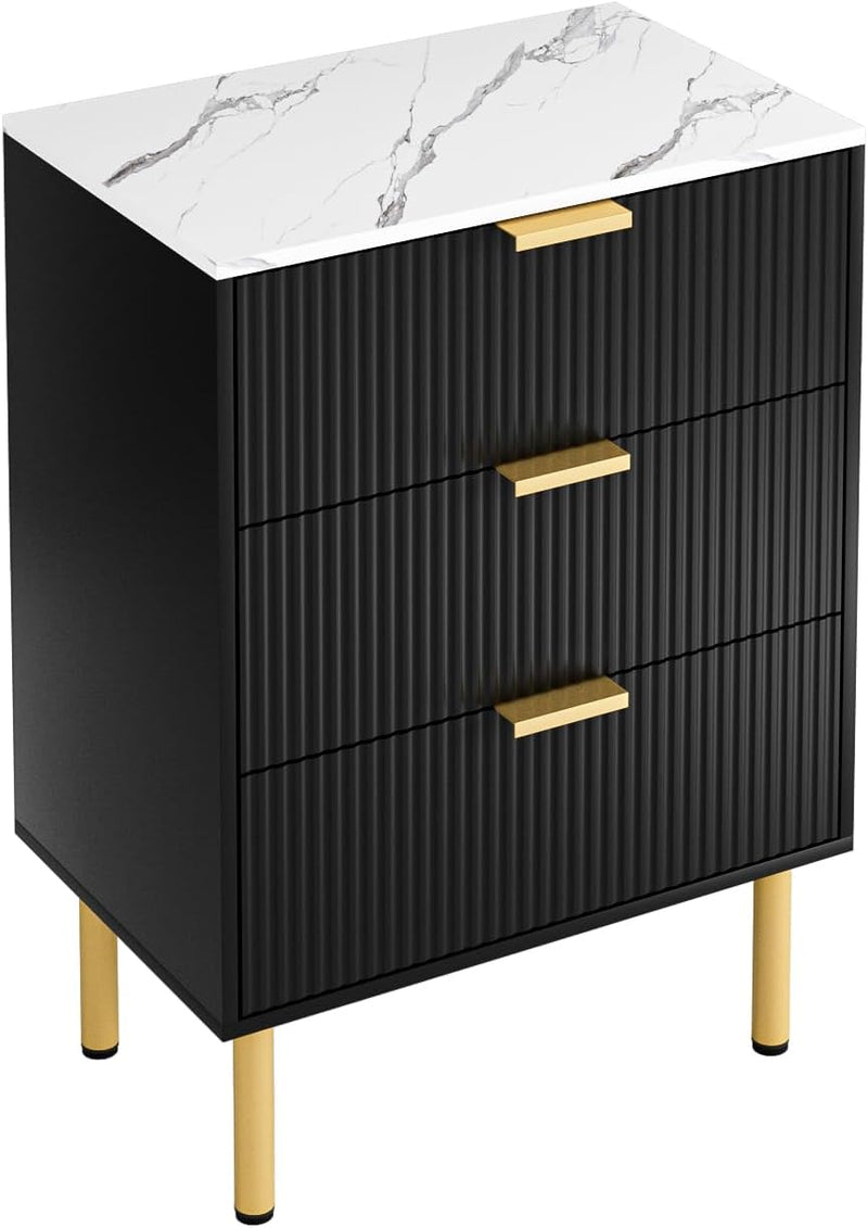 Bedside Table with 3 Drawers Modern Cabniet Metal