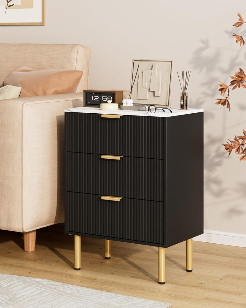 Bedside Table with 3 Drawers Modern Cabniet Metal