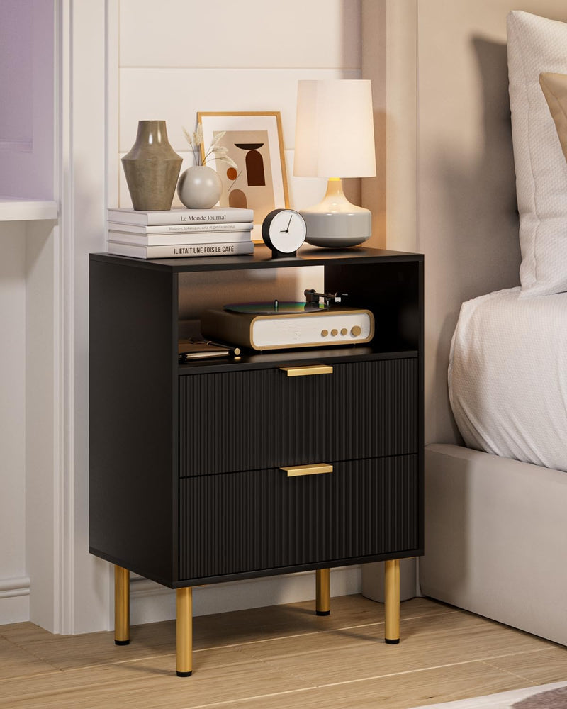 Bedside Table with 3 Drawers Modern Cabniet Metal