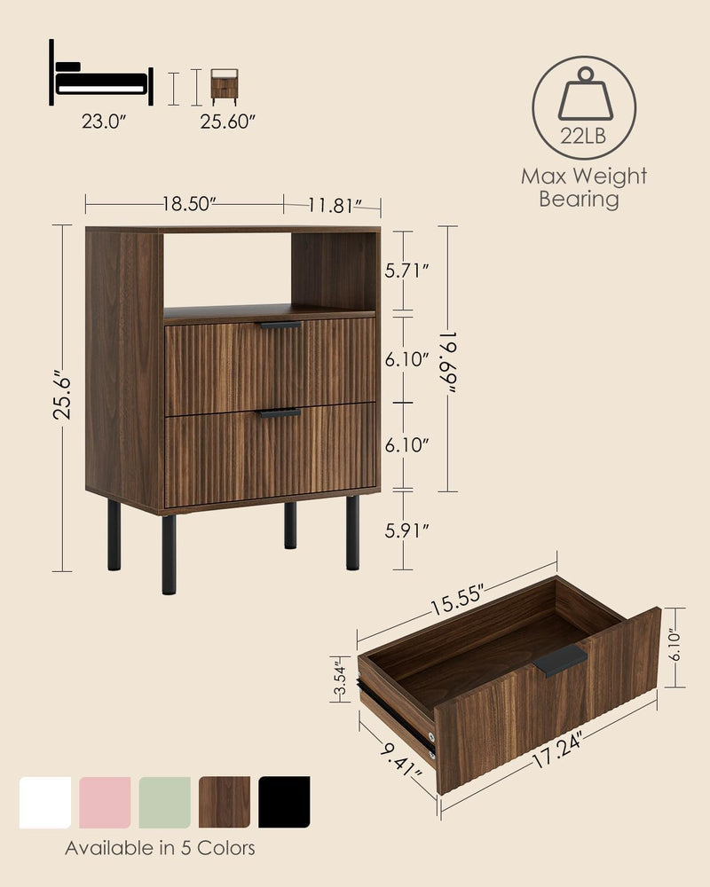 Bedside Table with 3 Drawers Modern Cabniet Metal