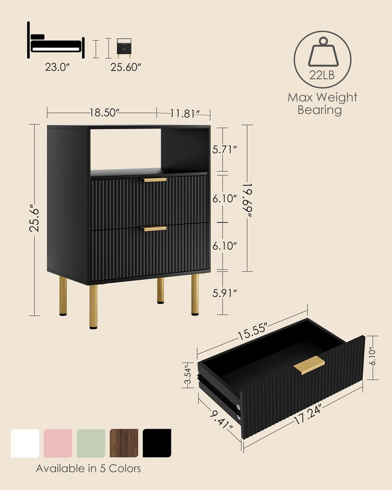 Bedside Table with 3 Drawers Modern Cabniet Metal