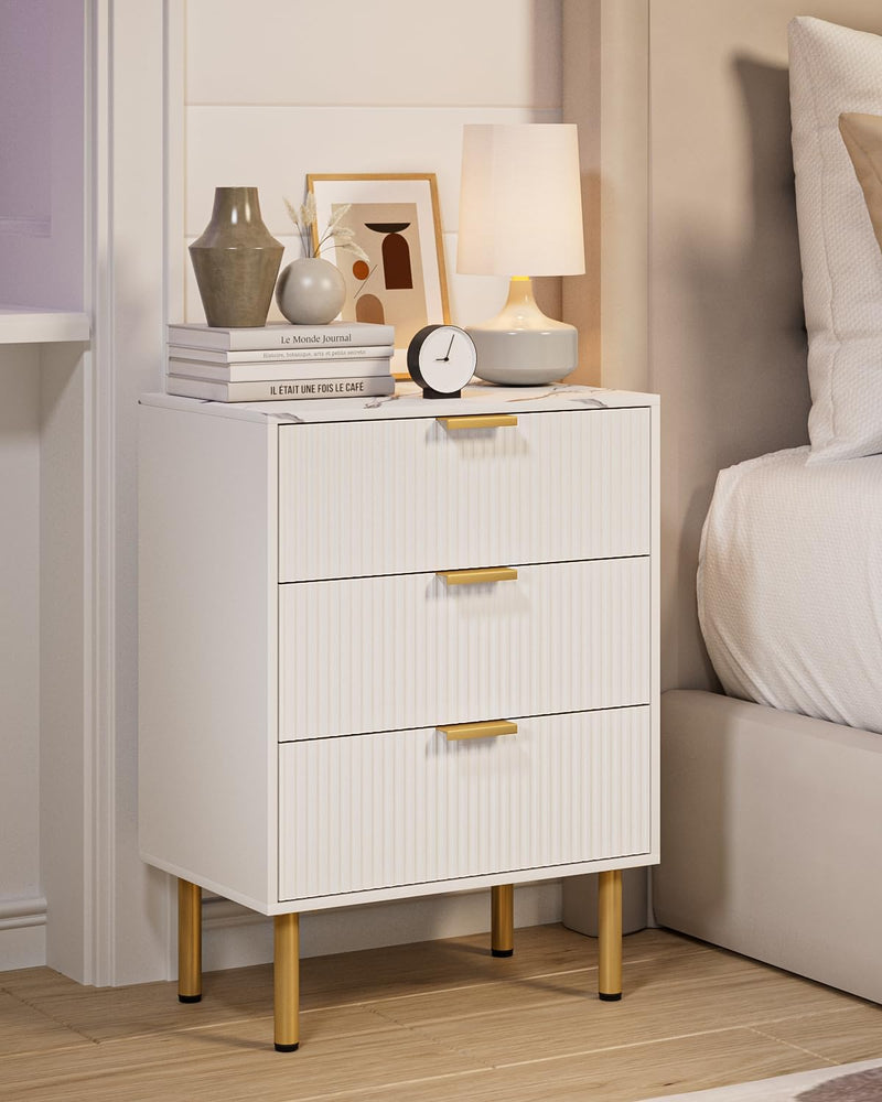 Bedside Table with 3 Drawers Modern Cabniet Metal